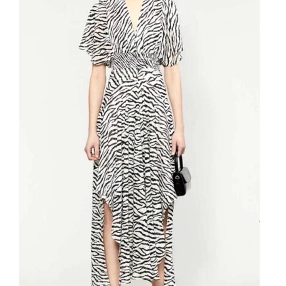 Maje Rachelle Shirred Zebra-Print Jacquard Maxi Dress Size 38